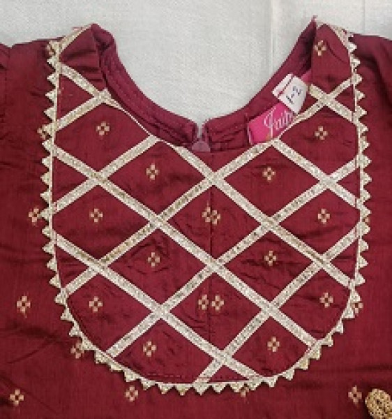 BREEK RED CHANDERI GOTA FROCK KIDS SET