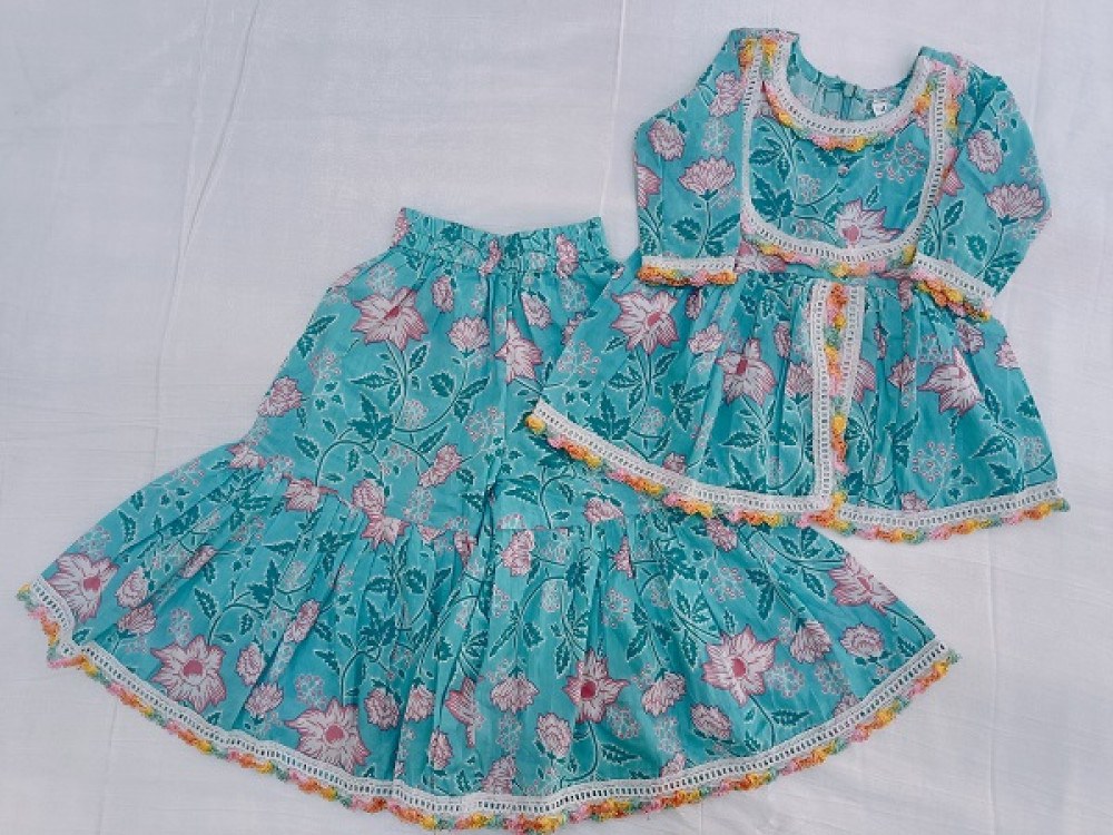 Image of COTTON PRINT PEPLUM SHARARA KIDS SET