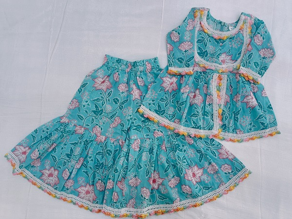 COTTON PRINT PEPLUM SHARARA KIDS SET
