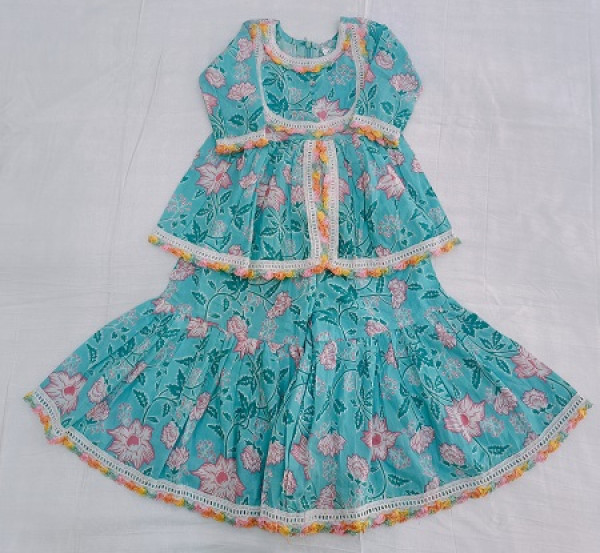 COTTON PRINT PEPLUM SHARARA KIDS SET