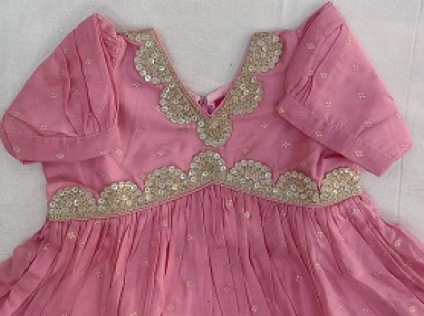 BABY PINK CHANDERI GOTA FROCK KIDS SET