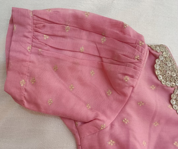 BABY PINK CHANDERI GOTA FROCK KIDS SET
