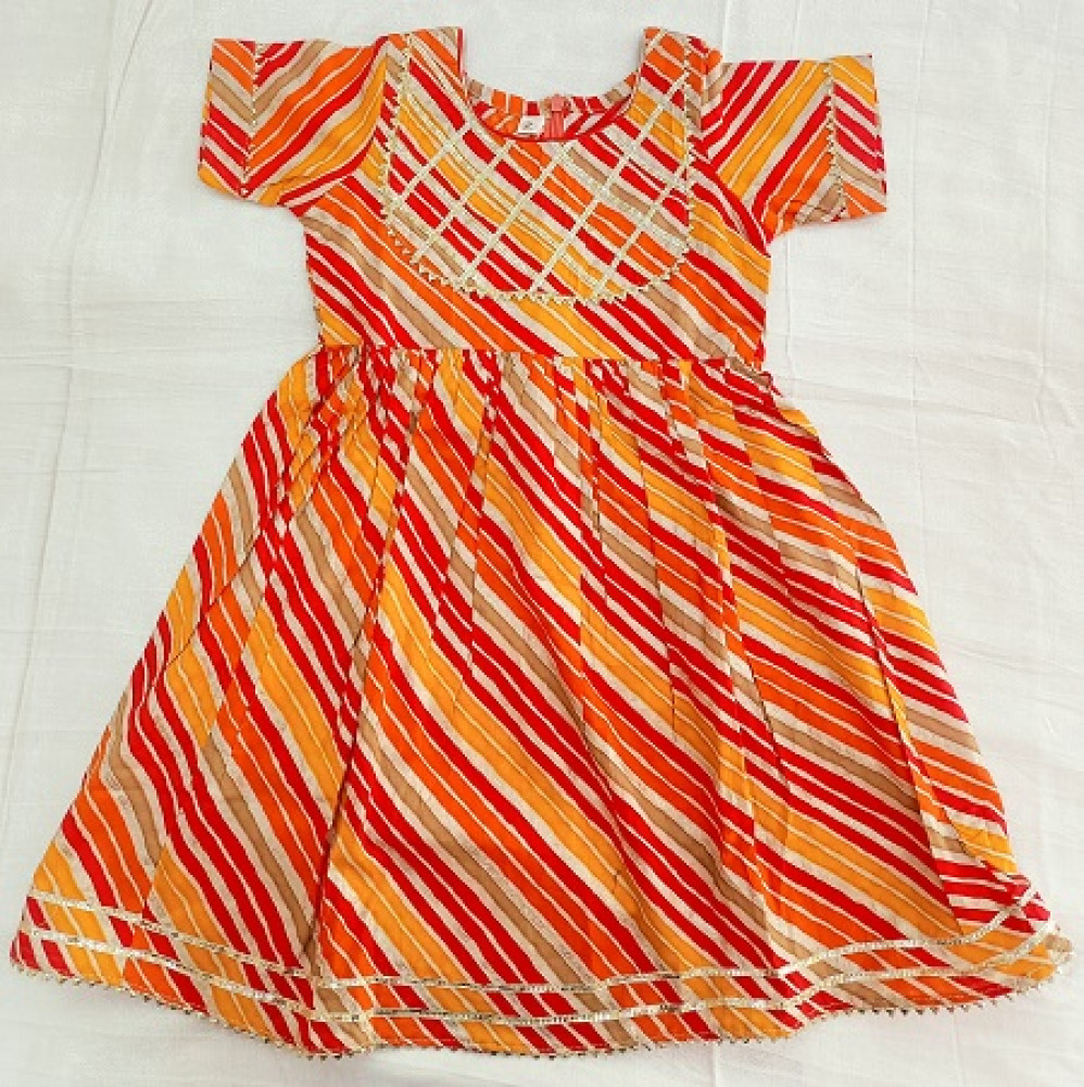 Image of COTTON MULTI LEHRIYA GOTA FROCK KIDS SET