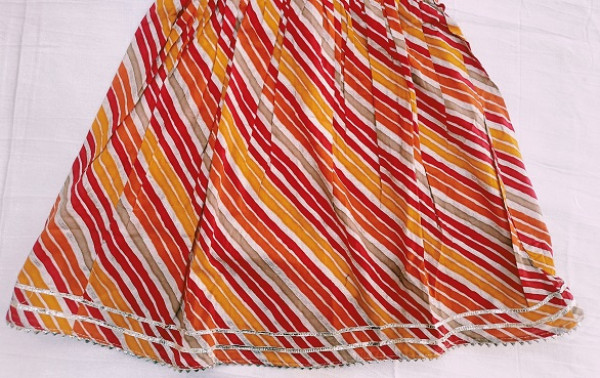 COTTON MULTI LEHRIYA GOTA FROCK KIDS SET