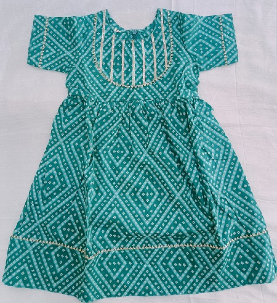 Image of BLUE BHANDEJ COTTON GOTA FROCK KIDS SET