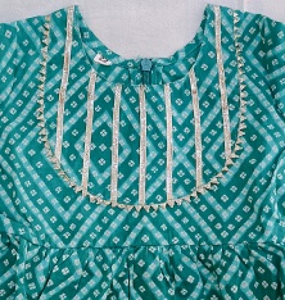 BLUE BHANDEJ COTTON GOTA FROCK KIDS SET