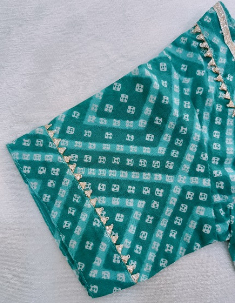 BLUE BHANDEJ COTTON GOTA FROCK KIDS SET