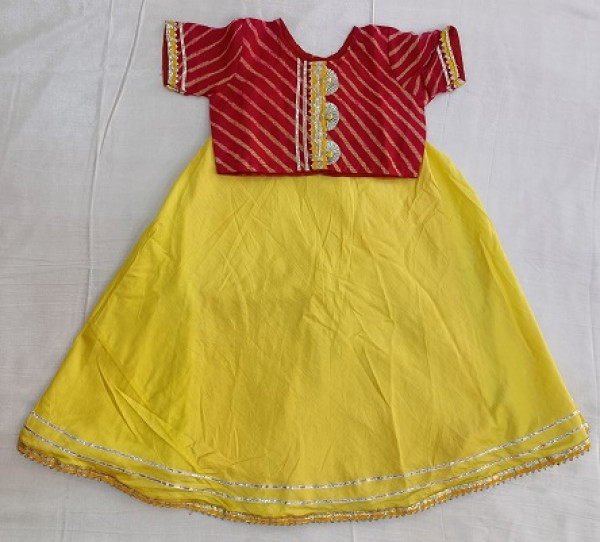 RED YELLOW SILK AND DORIYA TOP SKIRT AND DUPATTA SET