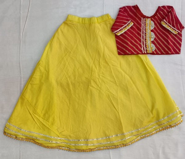 RED YELLOW SILK AND DORIYA TOP SKIRT AND DUPATTA SET