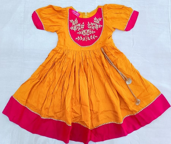 MUSTARD YELLOW RAYON HANDWORK KIDS FROCK