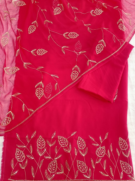 RANI HANDWORK DOLASILK SUIT SHIFFON DUPPTTA WITH SANTOON PANT SUIT SET