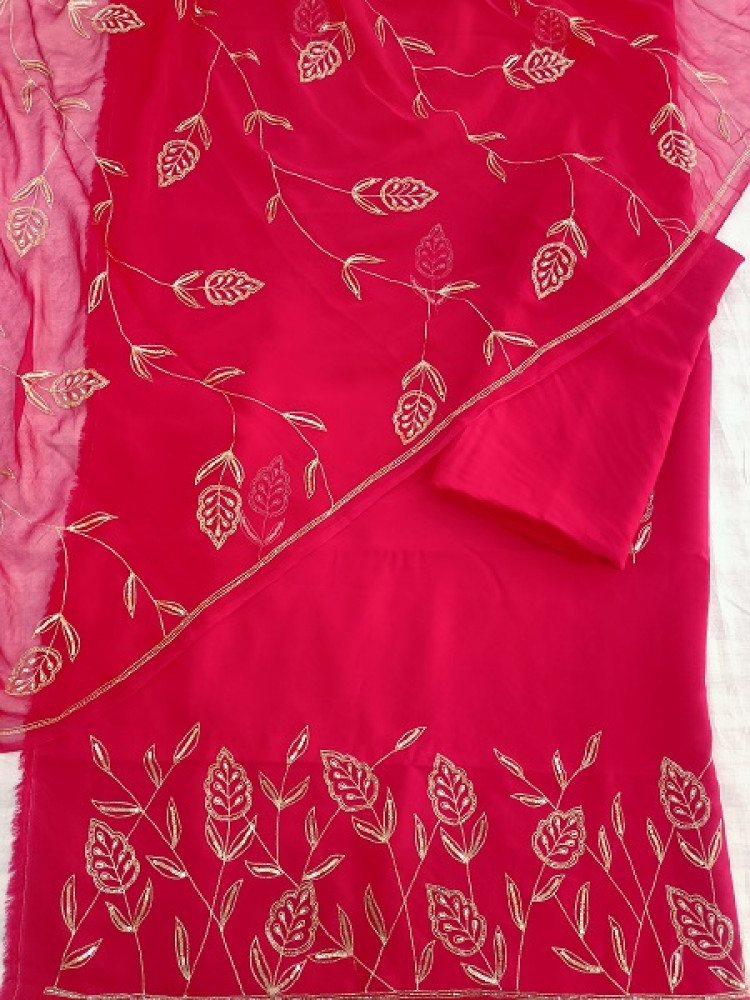 Image of RANI HANDWORK DOLASILK SUIT SHIFFON DUPPTTA WITH SANTOON PANT SUIT SET