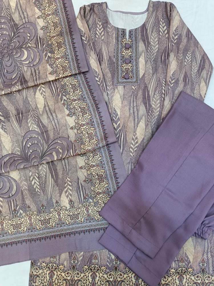 Image of PURPLE PRINTED WOOLLEN SUIT SET