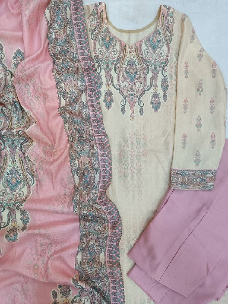 Image of LIGHT PINK PRINTED WOOLLEN SUIT SET