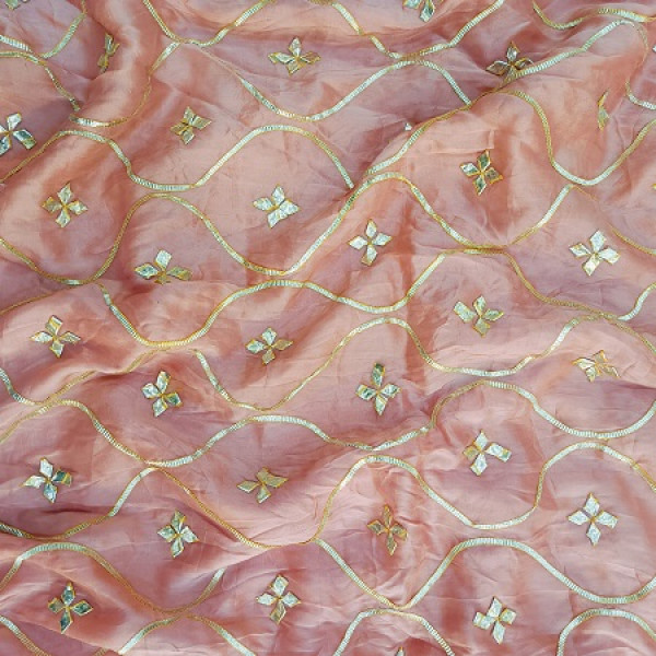 PEACHISH PINK KACHA GOTA HANDWORK SAREE