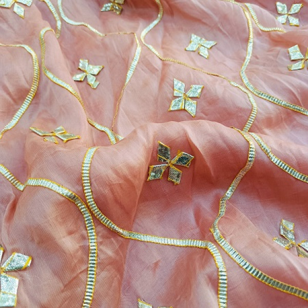 PEACHISH PINK KACHA GOTA HANDWORK SAREE