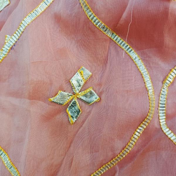 PEACHISH PINK KACHA GOTA HANDWORK SAREE