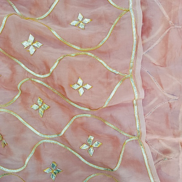 PEACHISH PINK KACHA GOTA HANDWORK SAREE