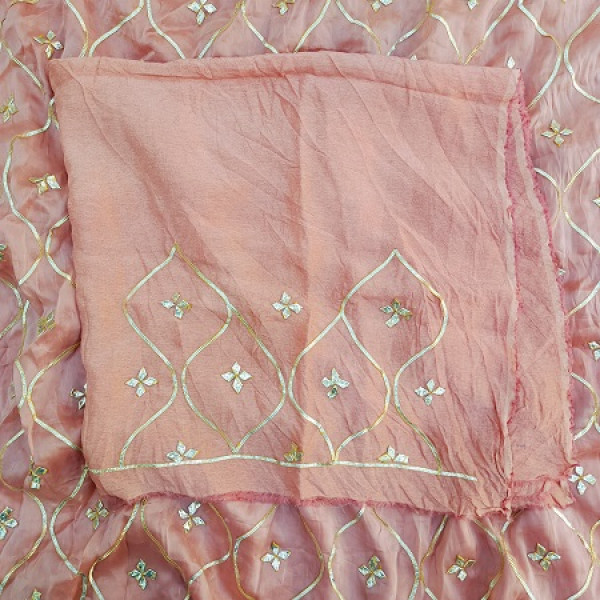 PEACHISH PINK KACHA GOTA HANDWORK SAREE