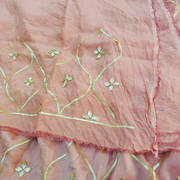 PEACHISH PINK KACHA GOTA HANDWORK SAREE