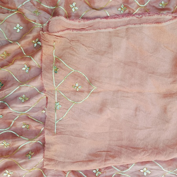 PEACHISH PINK KACHA GOTA HANDWORK SAREE
