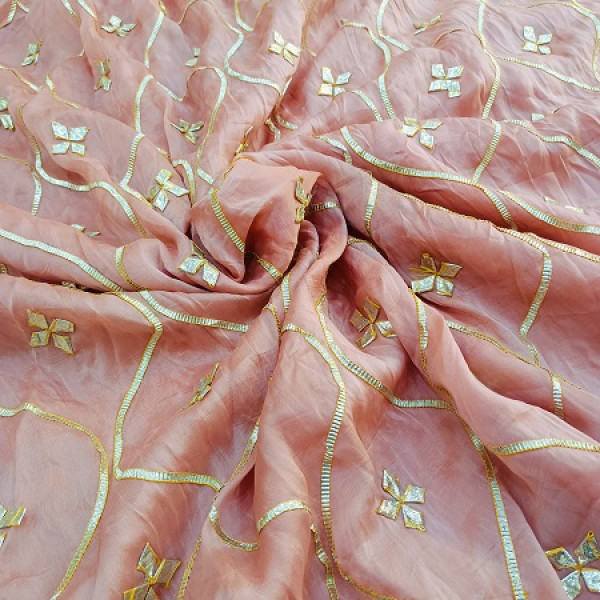 PEACHISH PINK KACHA GOTA HANDWORK SAREE