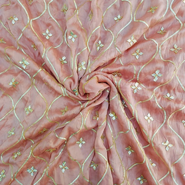 PEACHISH PINK KACHA GOTA HANDWORK SAREE