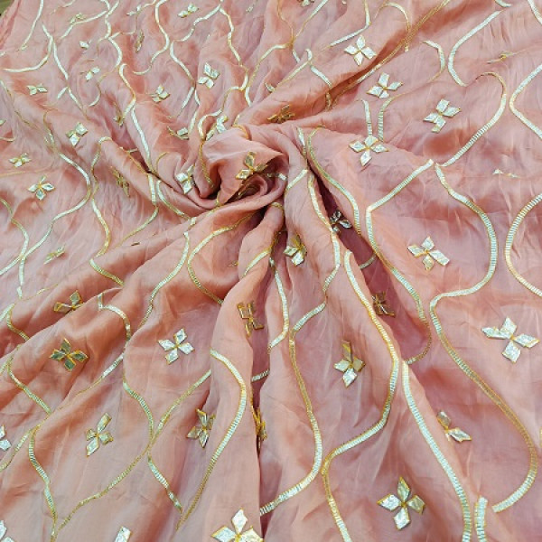 PEACHISH PINK KACHA GOTA HANDWORK SAREE