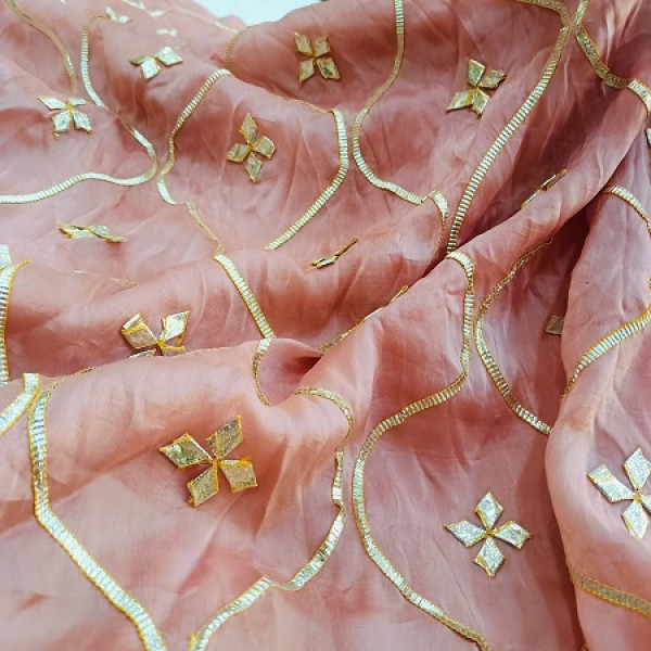 PEACHISH PINK KACHA GOTA HANDWORK SAREE