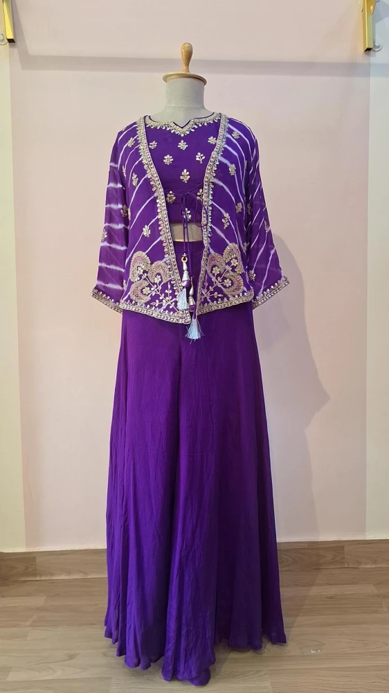Image of PURPLE LEHRIYA HANDWORK 3 PC SET