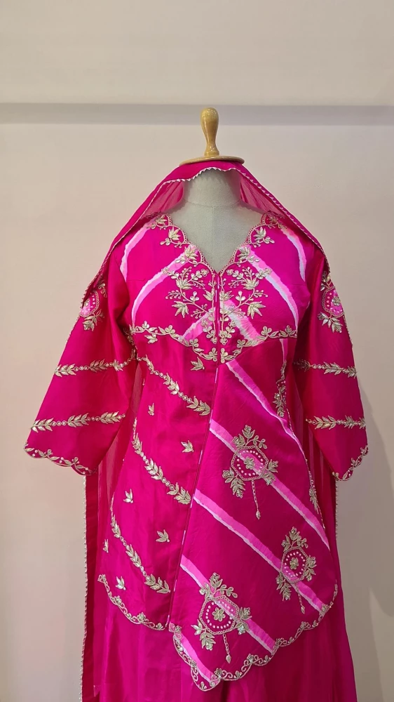 Image of RANI LEHRIYA HANDWORK KURTI WITH FLAYED PLAZO AND DUPPTTA SET