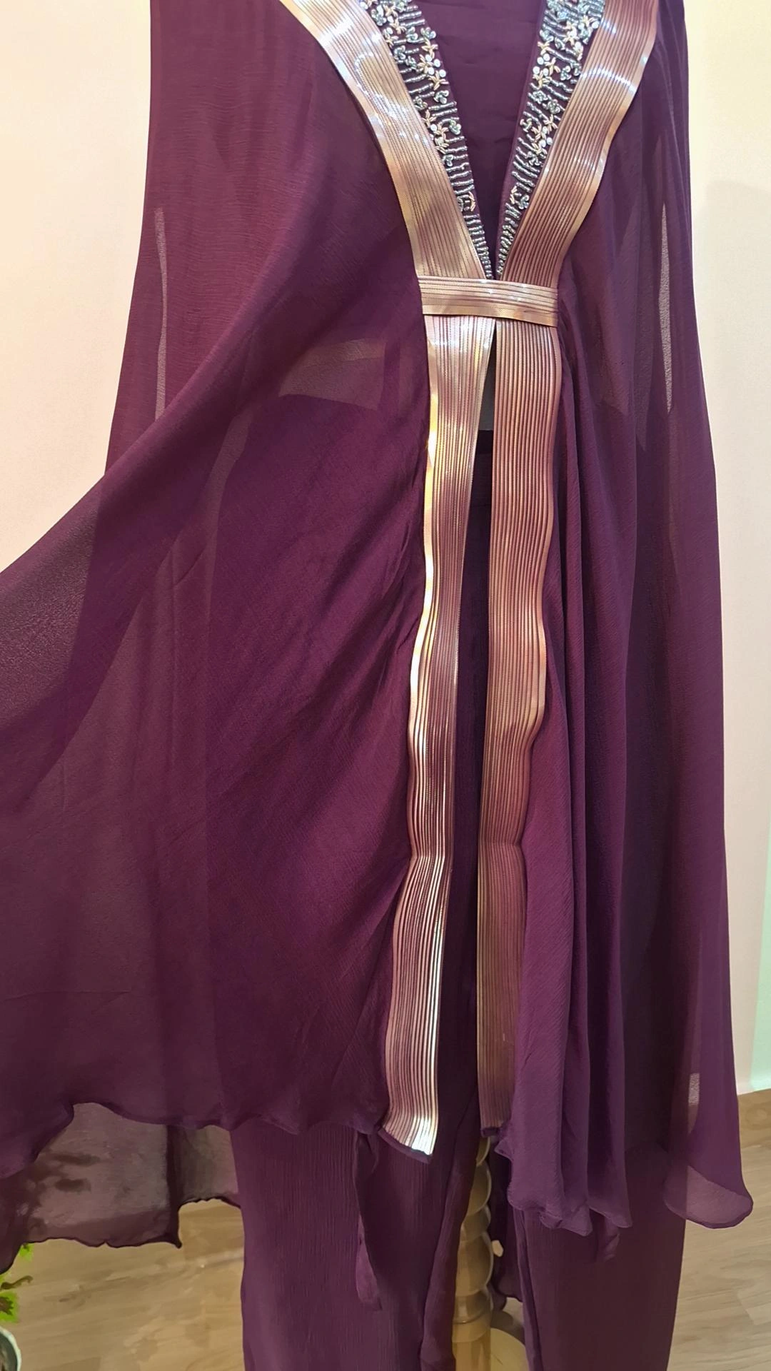 WINE CROP TOP WITH PANT AND CAPE SET