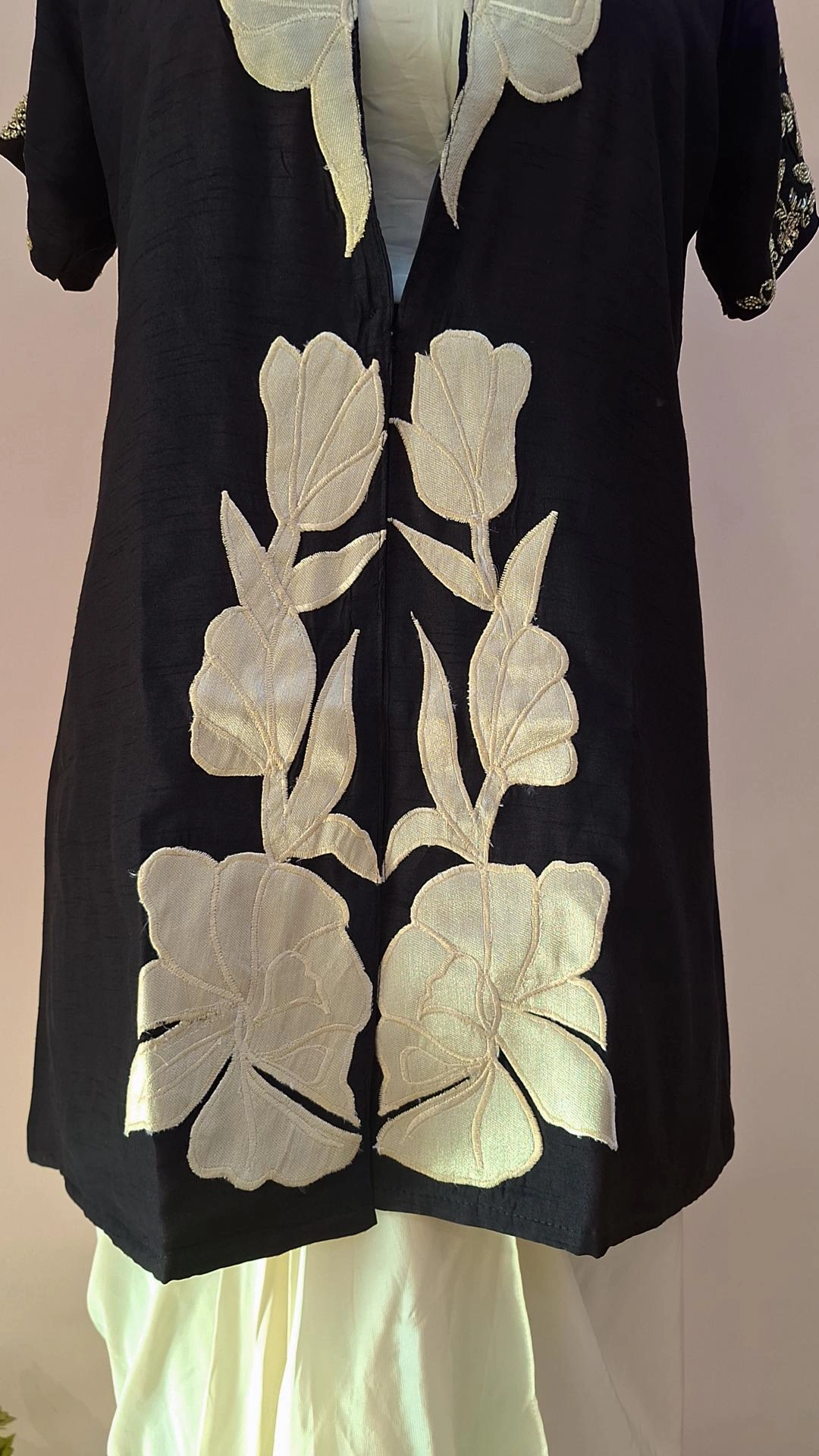BLACK AND CREAM CROP WITH DHOTI AND JACKET SHRUG SET