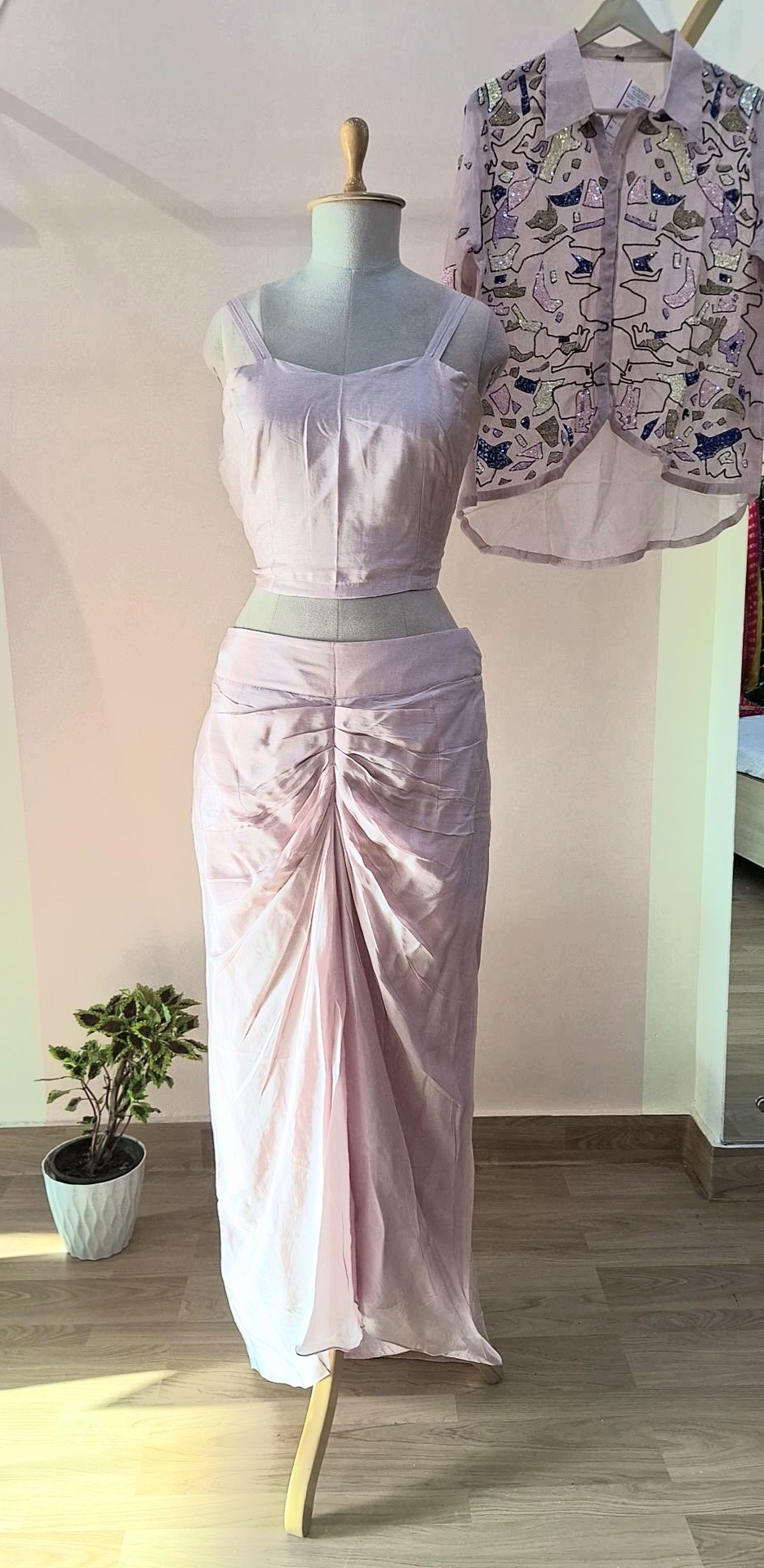 BLUSH PINK INNER WITH DHOTI AND SHIRT CROP CAPE SET
