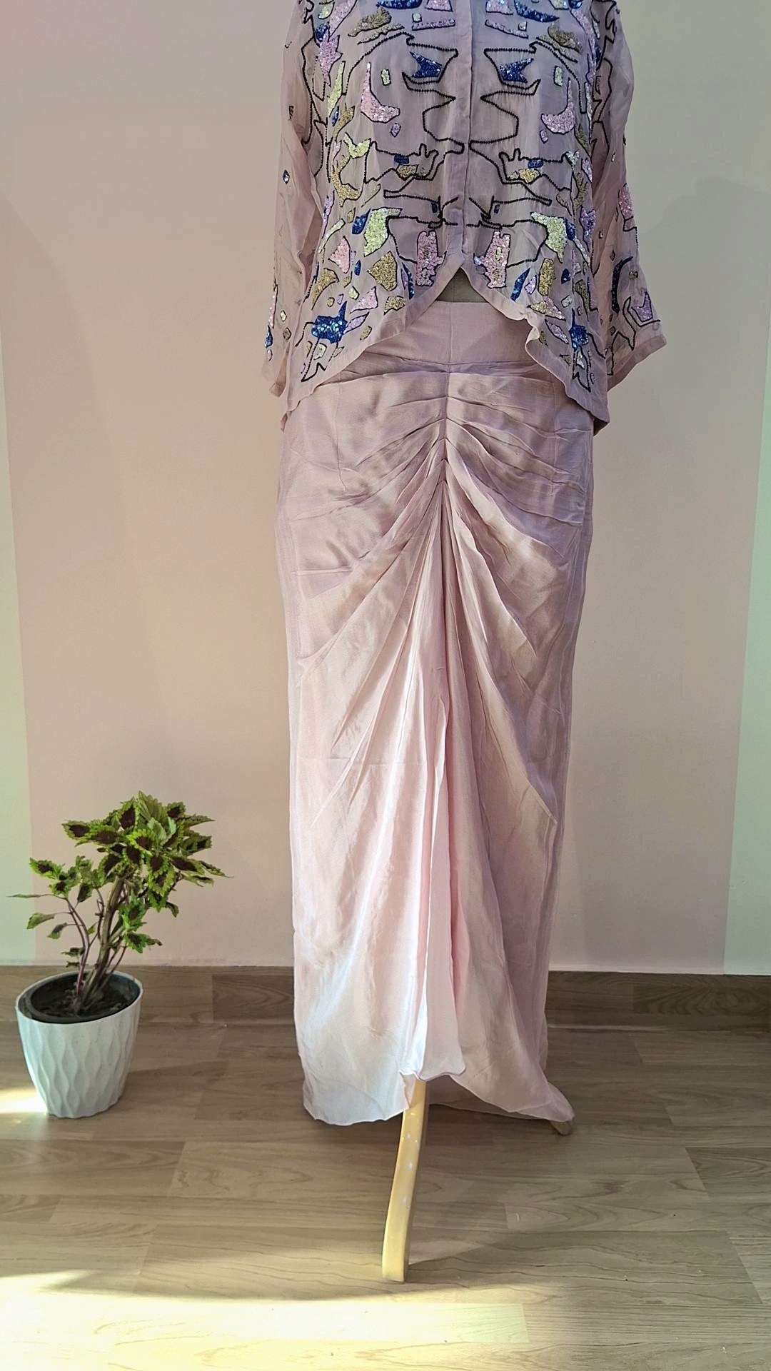 BLUSH PINK INNER WITH DHOTI AND SHIRT CROP CAPE SET