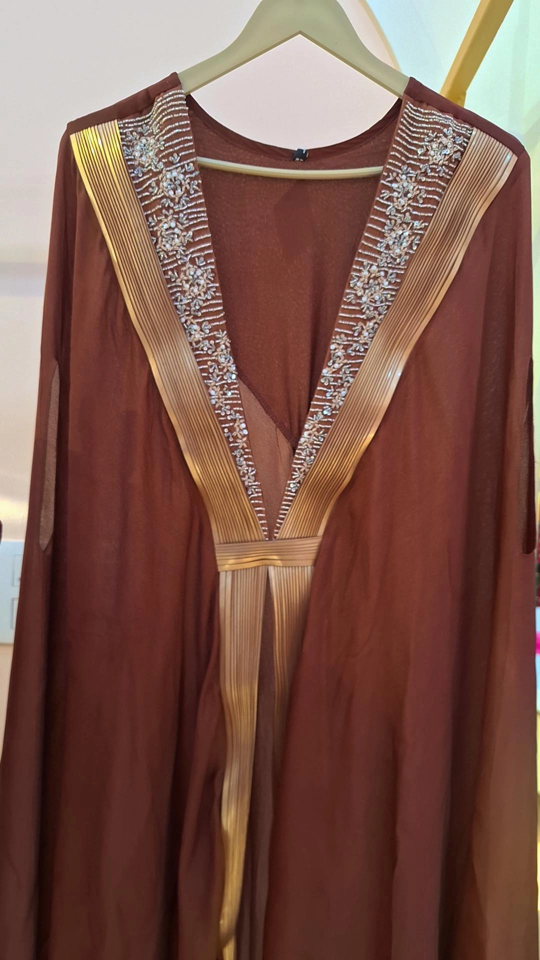 BROWN CHINON CROP TOP WITH PANT AND CAPE SET