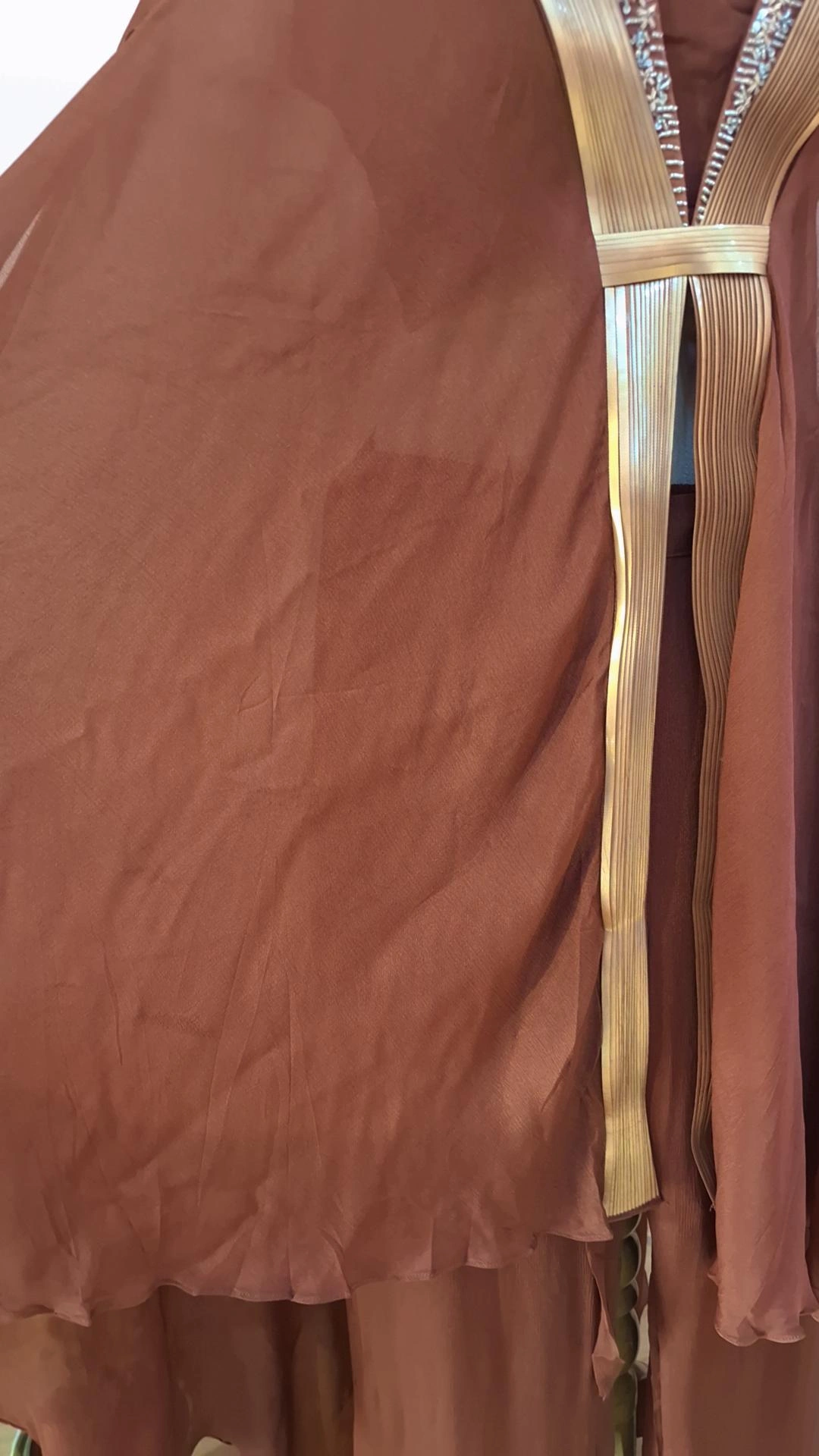 BROWN CHINON CROP TOP WITH PANT AND CAPE SET