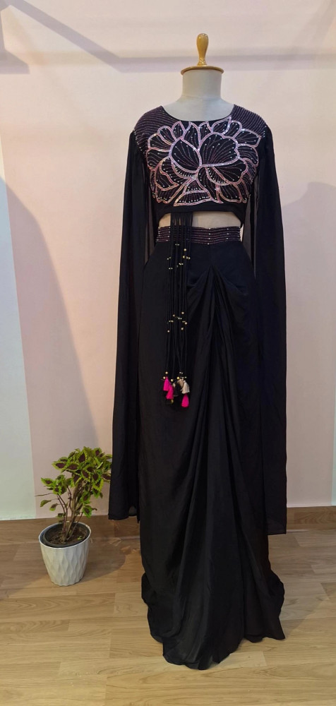 Image of BLACK TOP WITH DHOTI SET