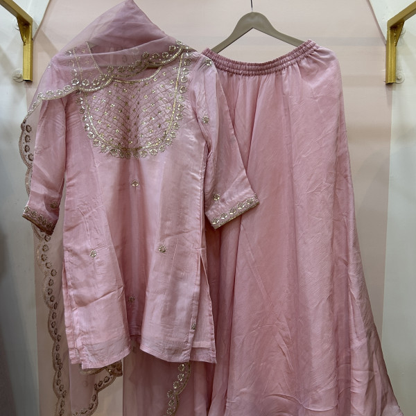 Soft Pink Sequins Indo Western