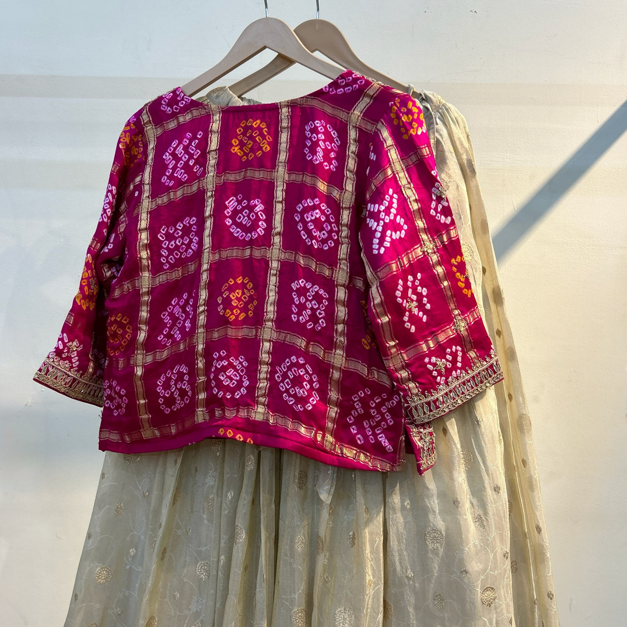 Magenta Bandhani Jacket Lehenga Set