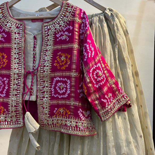 Magenta Bandhani Jacket Lehenga Set