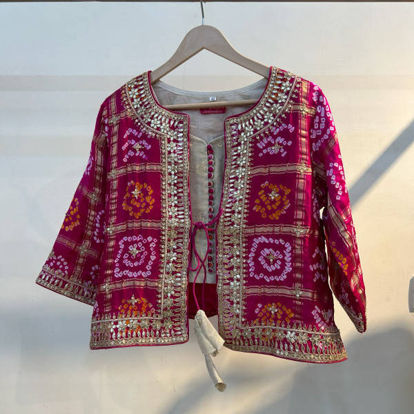 Magenta Bandhani Jacket Lehenga Set