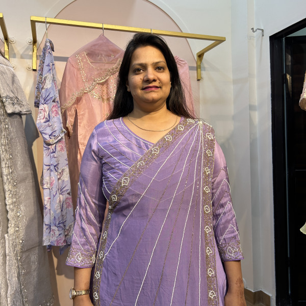 Lavender Drape Style Cutdana Indo Western