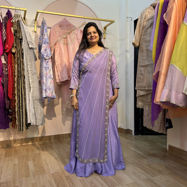 Lavender Drape Style Cutdana Indo Western