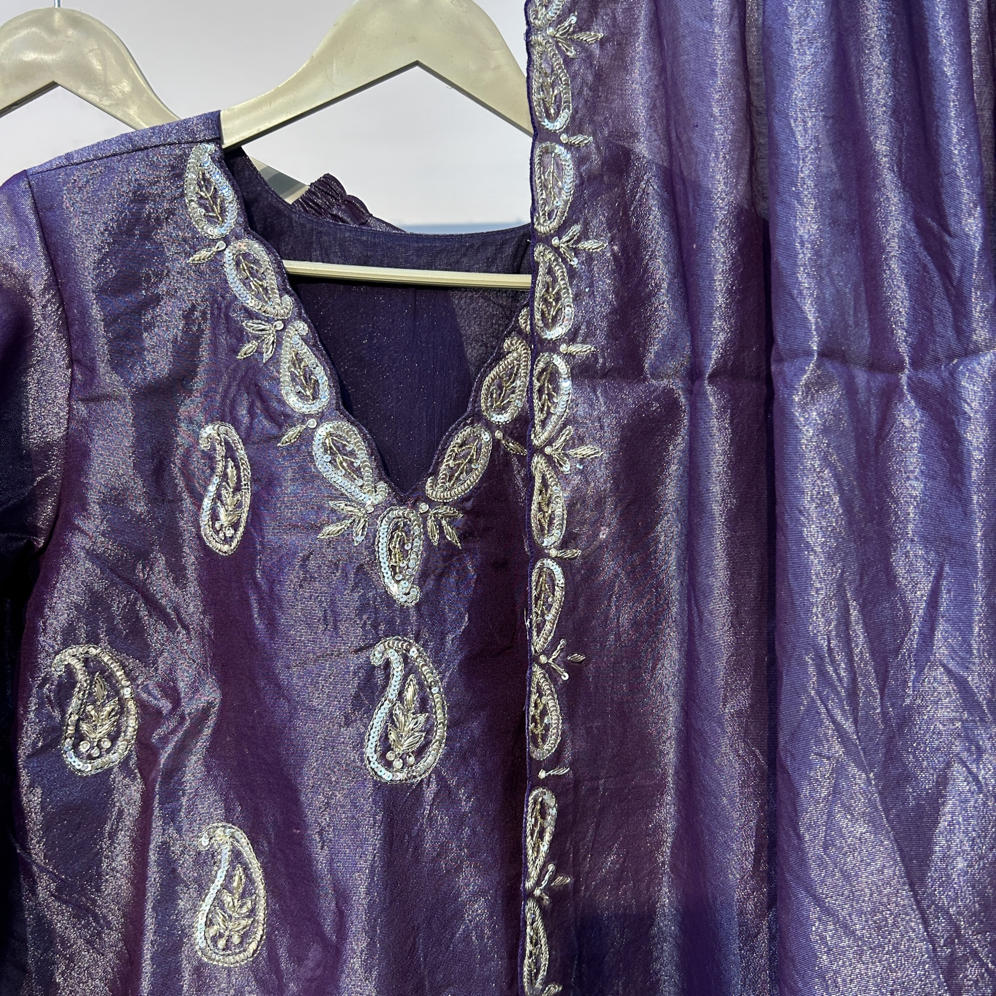 Purple Sequins Embroidered Tissue Indo Western