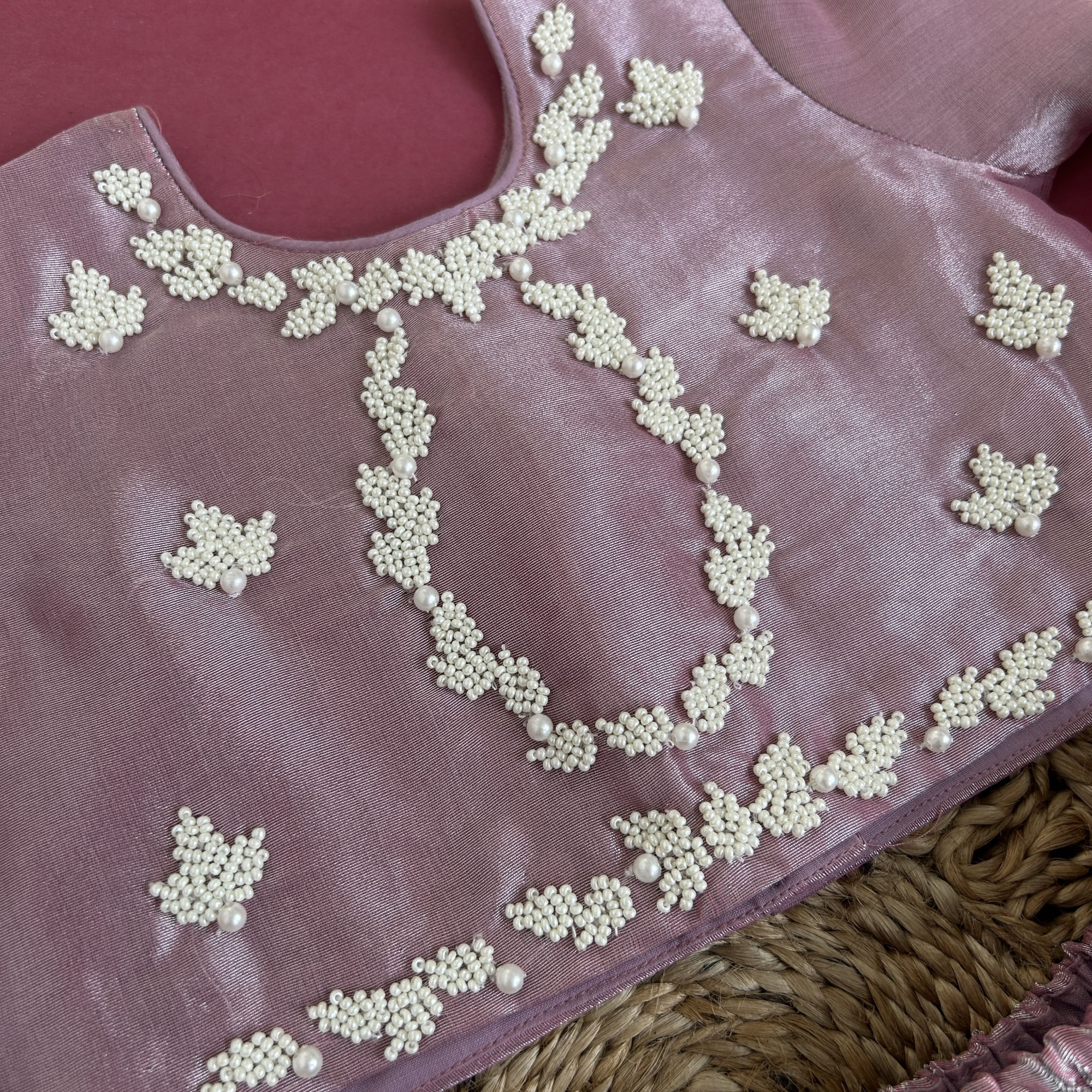 Mauve Tissue Crop Top  Flared Skirt Set