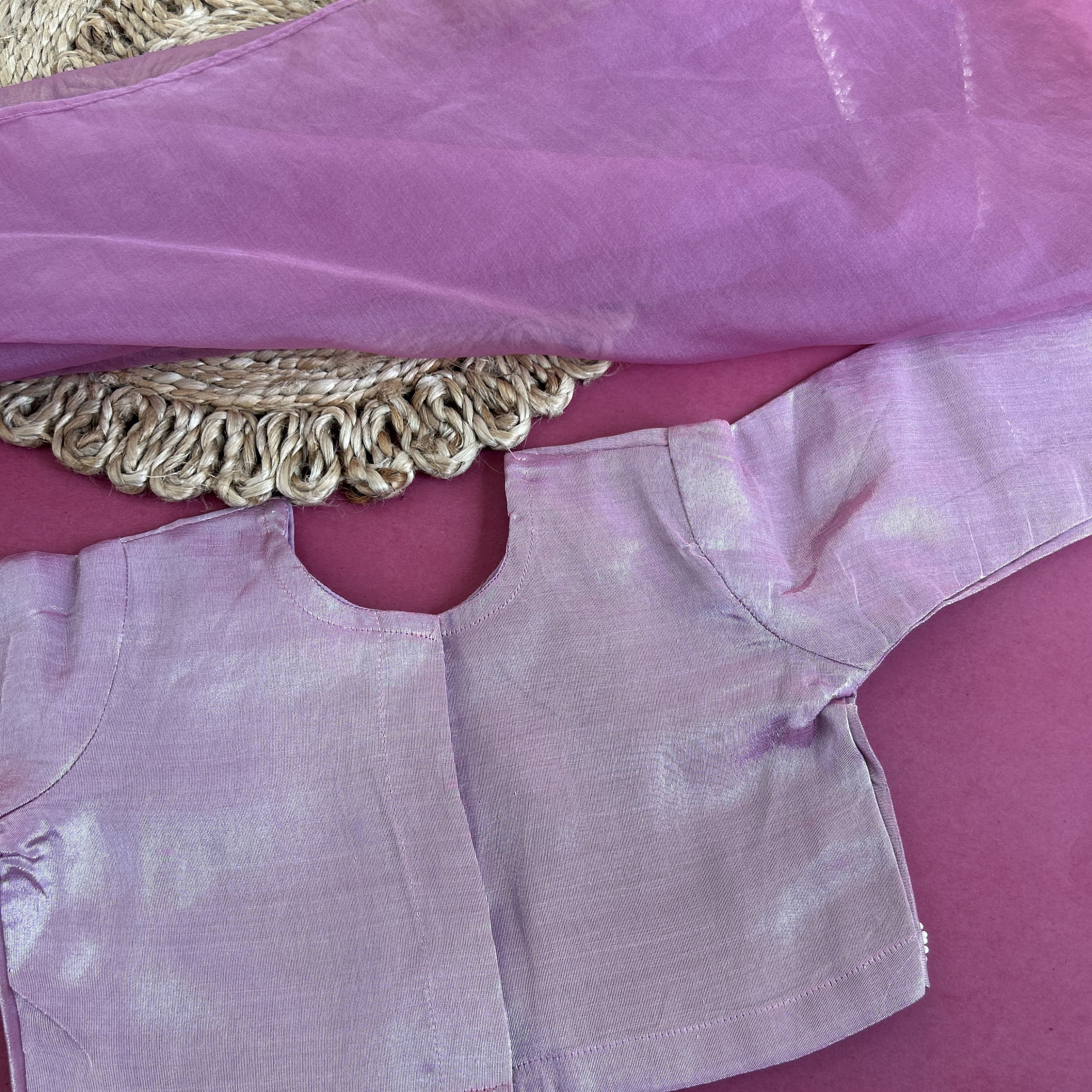 Mauve Tissue Crop Top  Flared Skirt Set