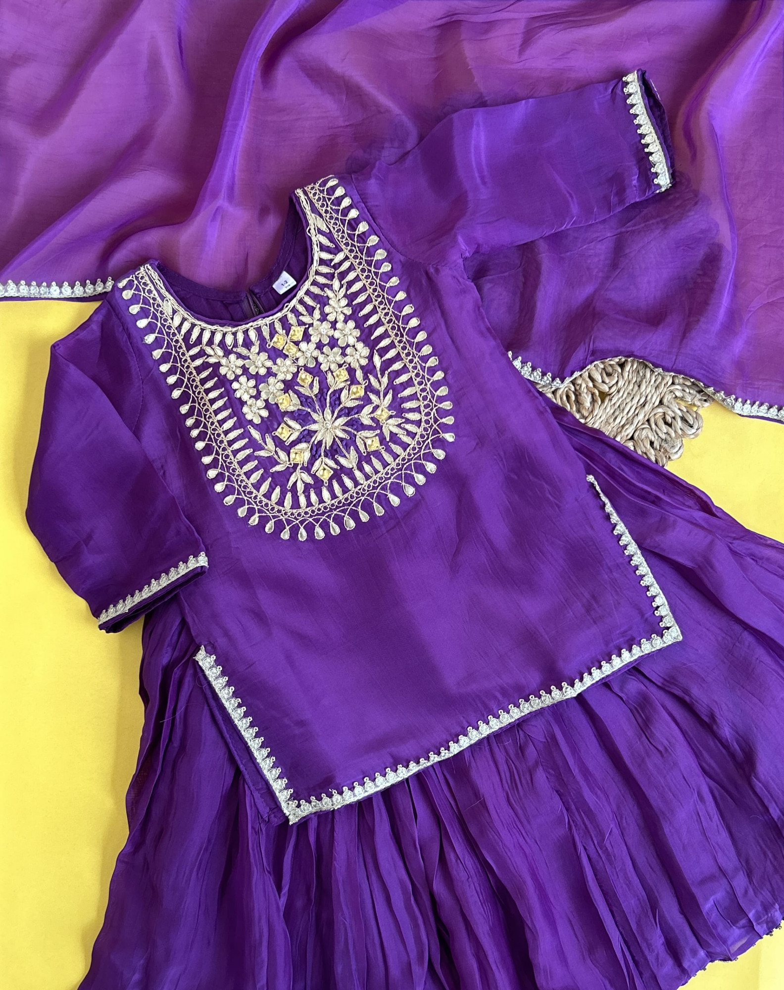 Purple Silk Kurti  Skirt Traditional Set