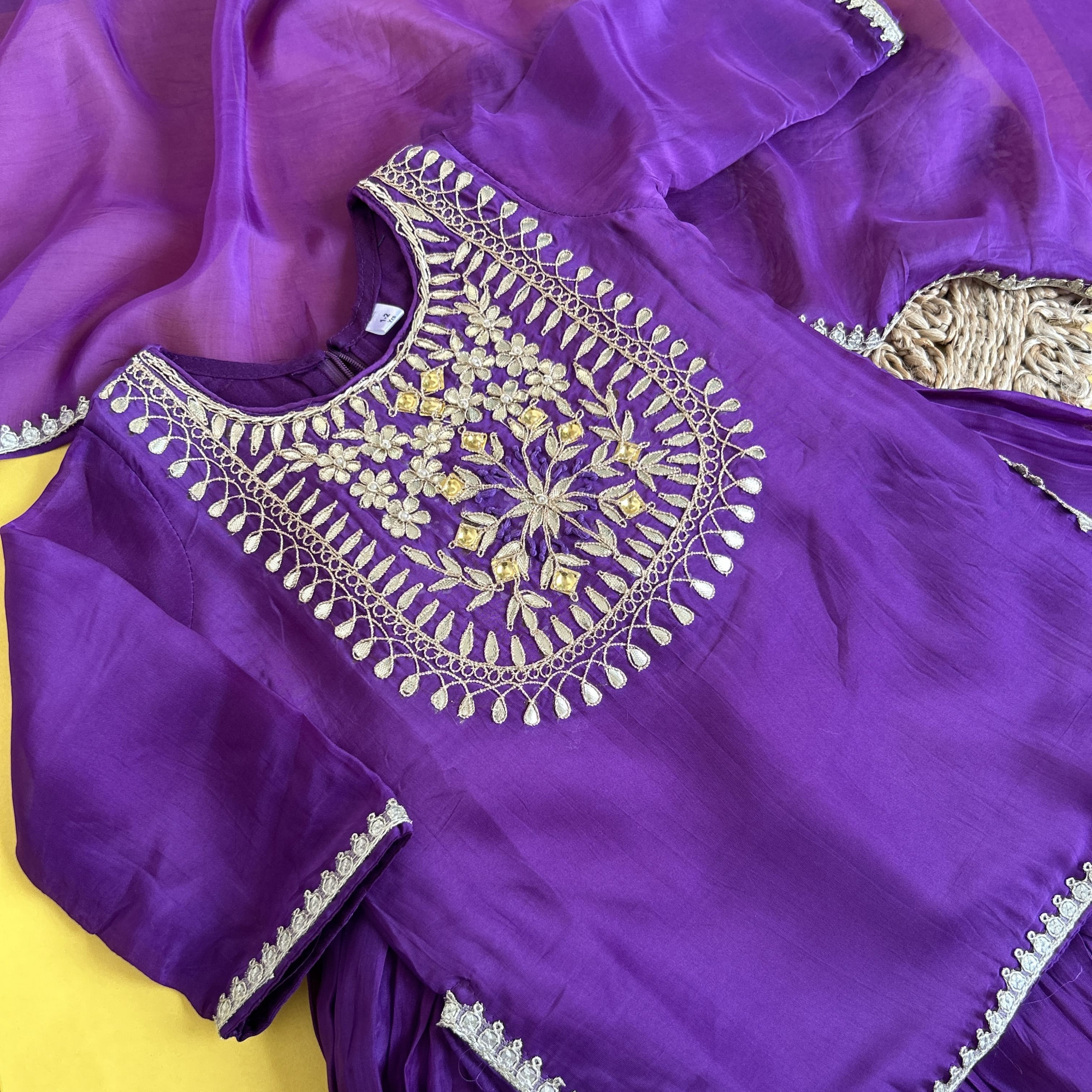 Purple Silk Kurti  Skirt Traditional Set