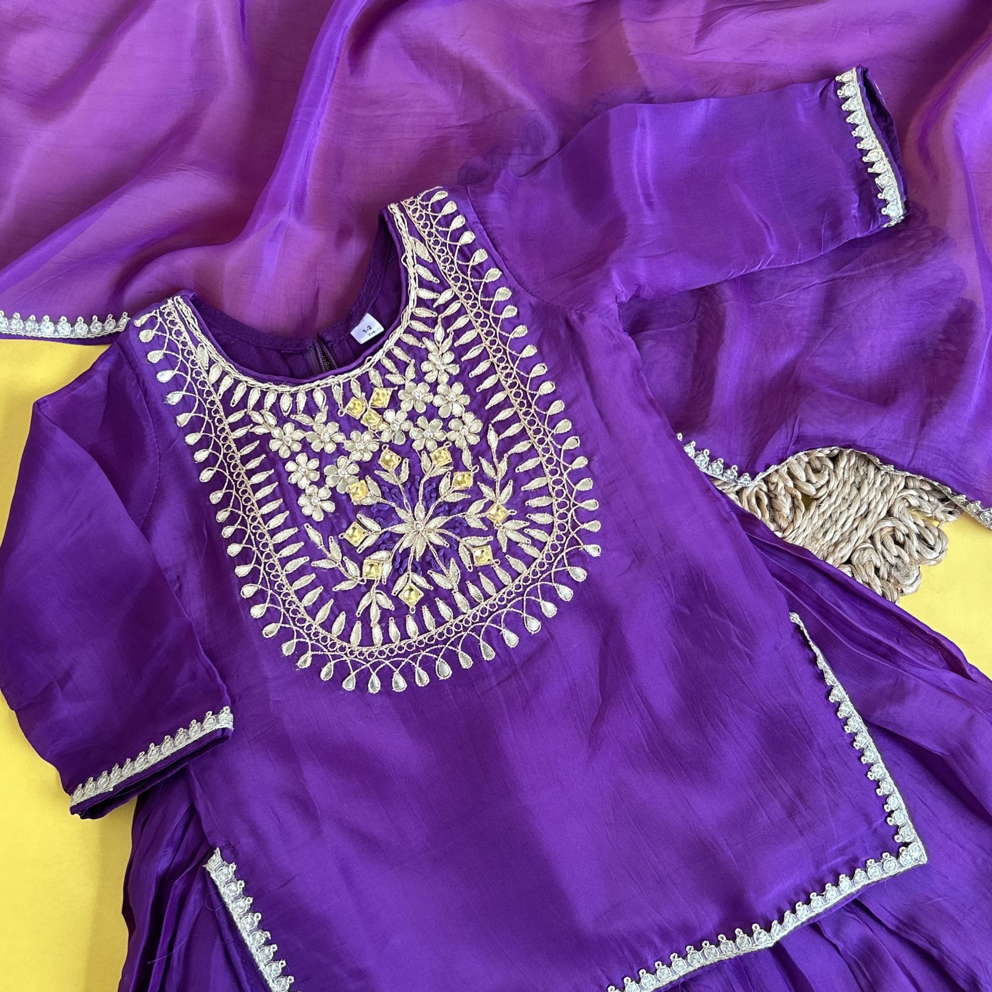 Purple Silk Kurti  Skirt Traditional Set